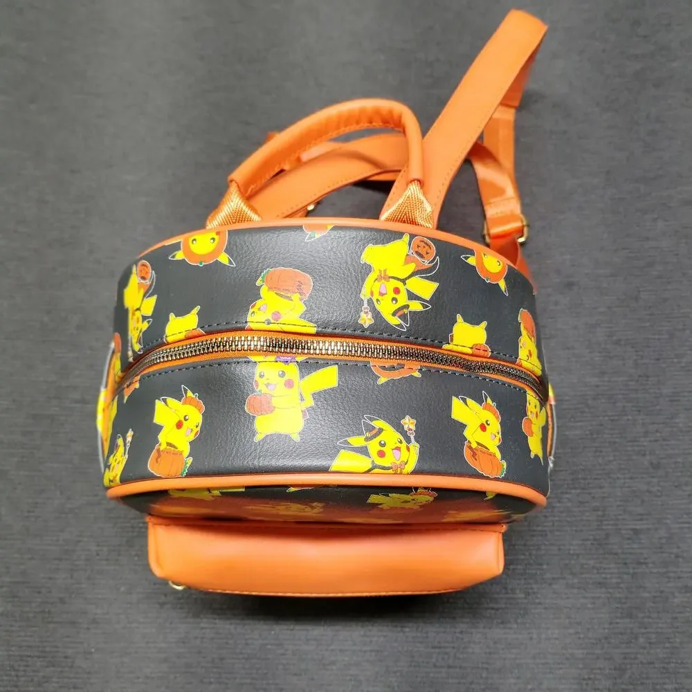 Pokémon Pikachu Mini Backpack Bioworld All-Over Print Black Orange Faux Leather